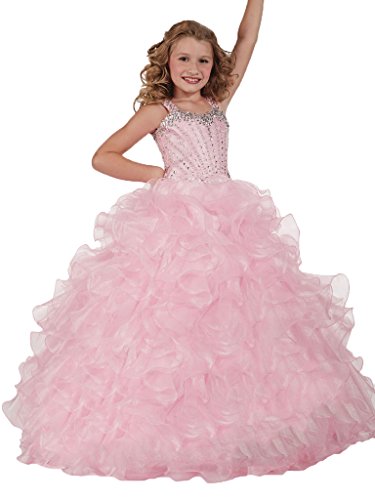 6955574531402 - ZHIBAN GIRLS' BLUSH PINK FLOOR LENGTH CRYSTALS PRINCESS GOWNS 2