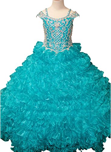 6955574537206 - ZHIBAN BIG GIRLS CRYSTALS LAYERED BALL GOWNS PAGEANT DRESSES SIZE 16 TURQUOISE