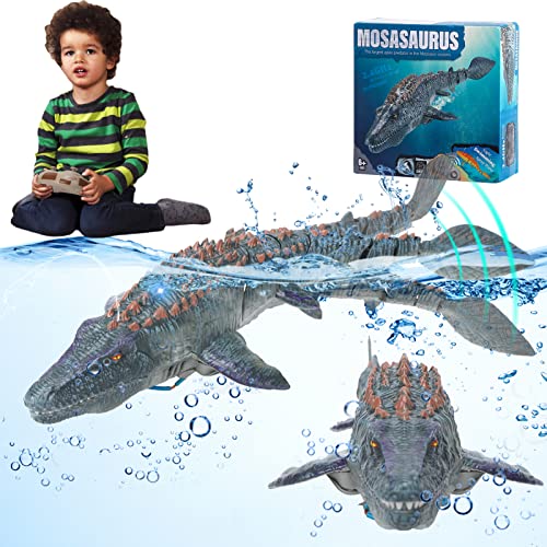 6955579550507 - EMOREFUN REMOTE CONTROL DINOSAUR,KIDS POOL TOY,MOSASAURUS WATER TOYS WITH SPRAY WATER,DINOSAUR TOY FOR 3+ YEAR OLD BOYS,CHRISTMAS AND BIRTHDAY DINOSAUR GIFT BOYS GIRLS (GREY)