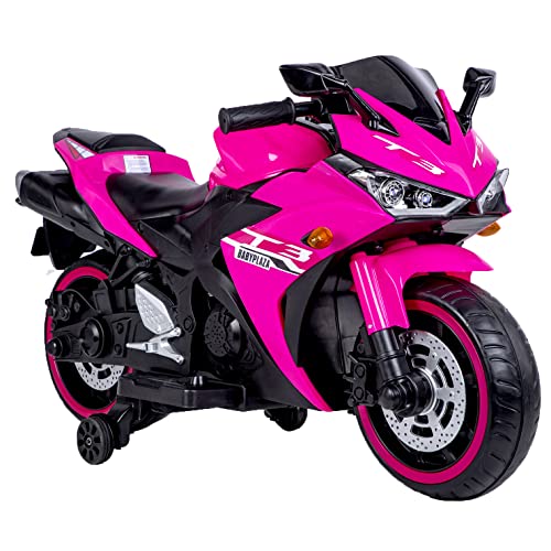 6955579557414 - 12V KIDS ELECTRIC MOTORCYCLE, ELECTRIC MOTORCYCLE RIDE ON TOY W/TRAINING WHEELS, SPRING SUSPENSION, LED LIGHTS, SOUNDS & MUSIC, MP3, BATTERY POWERED DIRT BIKE FOR BOYS & GIRLS (PINK)
