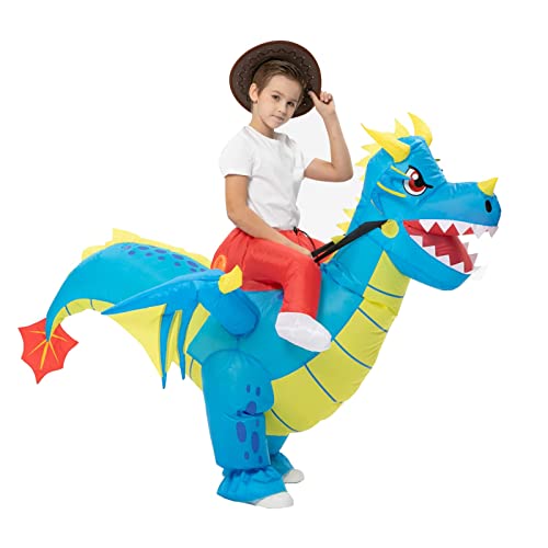 6955580201696 - LIZHOUMIL HALLOWEEN INFLATABLE DINOSAUR COSTUME BLUE DRAGON RIDING A FIRE COSTUME FOR KIDS RIDING,AIR BLOW UP FUNNY FANCY DRESS PARTY HALLOWEEN COSTUME FOR BOYS GIRLS