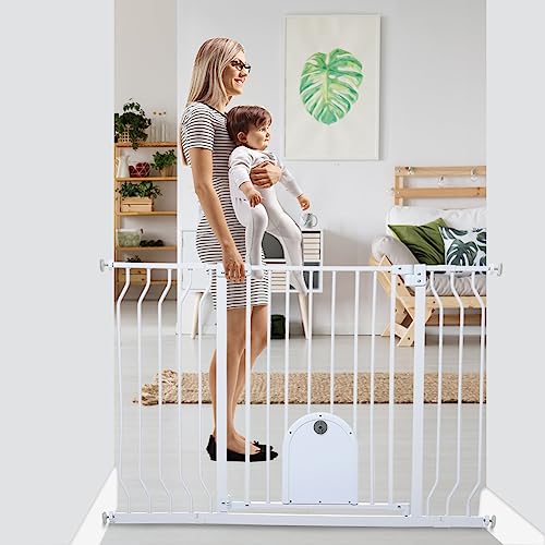 6955580419084 - BABY GATES FOR DOORWAYS,BABY GATE WITH CAT DOOR,30 HEIGHT DOG GATES FOR THE HOUSE 29.5-48.4 WITH AUTO-CLOSE, PET GATE FOR INDOOR INCLUDES 2 EXTENSION PIECES