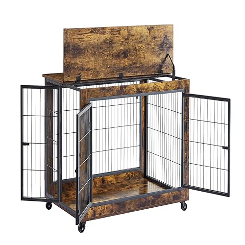 6955600478558 - SKYXIU DOG CRATE FURNITURE,WOODEN DOG CRATE WITH DOUBLE DOORS,DECORATIVE PET HOUSE END TABLE,DECORATIVE PET HOUSE END TABLE,WOODEN CAGE KENNEL FURNITURE INDOOR,38.58 W X 25.2 D X 27.17 H