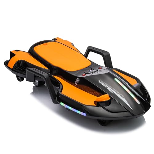 6955631959408 - 24V KIDS RIDE ON DRIFT CAR W/HELMET KNEE PADS,ELECTRIC RIDE ON CAR WITH SIDE HANDLEBARS FOR STEERING,GRAVITY STEERING,SPRAY FUNCTION,5.59-6.84MPH,200W MOTOR,USE FOR 1-2 HOURS,FOR CHILD AGES 6+ ORANGE