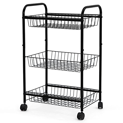 6955880362257 - SONGMICS 3 TIERS ROLLING STORAGE CART WITH 2 REMOVABLE BASKETS KITCHEN PANTRY LAUNDRY ORGANIZER BATHROOM UTILITY CART ON WHEELS BLACK UBSC03H