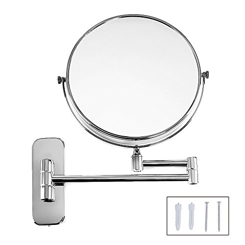 6955880363346 - SONGMICS 8'' TWO-SIDED WALL MOUNT MAKEUP MIRROR 360° SWIVEL EXTENDABLE COSMETIC MIRROR 5X MAGNIFICATION CHROME FINISH UBBM513