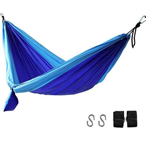 6955880363827 - SONGMICS PORTABLE CAMPING HIKING BACKPACKING HAMMOCK LIGHTWEIGHT QUICK-DRYING W' TREE STRAPS SIDE BAG BLUE UGDC35N