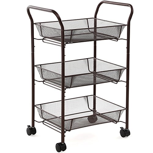 6955880365395 - SONGMICS ROLLING STORAGE CART W' LARGE BASKETS UTILITY ORGANIZER CART ON WHEELS FOR KITCHEN PANTRY BATHROOM DORM & OFFICE BRONZE UBSC71A