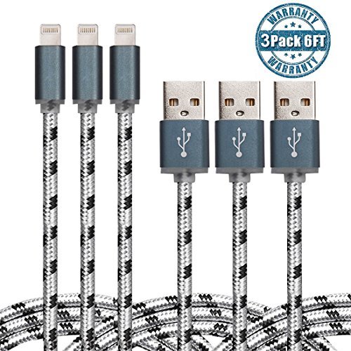 6957738032794 - ZYD® 3 PACK CERTIFIED NYLON BRAIDED 8 PIN LIGHTNING TO USB CABLE (6 FEET / 2 METERS)