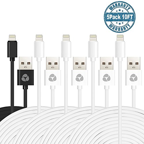 6957738032978 - ZYD® CERTIFIED 10 FEET / 3 METERS 8 PIN LIGHTNING TO USB CABLE (4 PACK WHITE + 1 PACK BLACK)