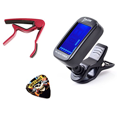 6959556909159 - ELECTRIC GUITAR TUNER (ELECTRONIC/ACOUSTIC GUITAR, BASS, VIOLIN, UKULELE) WITH ONE HAND GUITAR CAPO (ACOUSTIC/ELECTRIC GUITAR ACCESSORIES) AND ROCK BANDS GUITAR PICK - BEST SET FOR BEGINNERS & PROS!