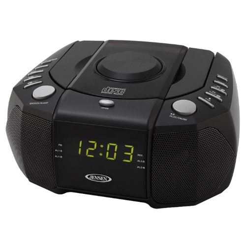 0696582506438 - JENSEN JCR310 TOP LOADING AM/FM PLL STEREO CD DUAL ALARM CLOCK RADIO WITH 0.6-INCH GREEN LED DISPLAY AND AUX LINE-IN