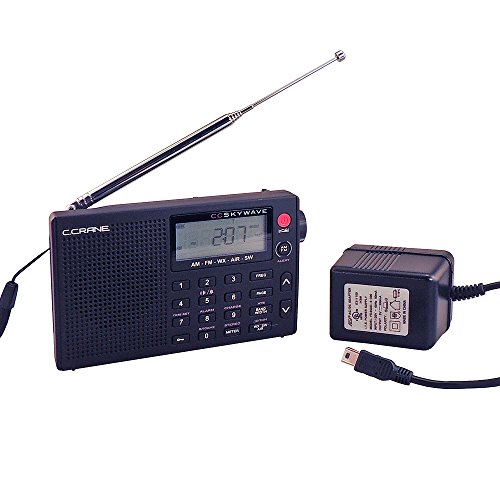 0696714304833 - C CRANE CC SKYWAVE AM, FM, SHORTWAVE, WEATHER AND AIRBAND PORTABLE TRAVEL RADIO WITH CLOCK AND ALARM WITH AC ADAPTER