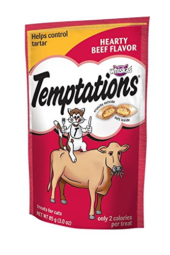 0696722800358 - WHISKAS TEMPTATIONS HEARTY BEEF FLAVOURTREATS FOR CATS, 3-OUNCE POUCHES (PACK OF 12)