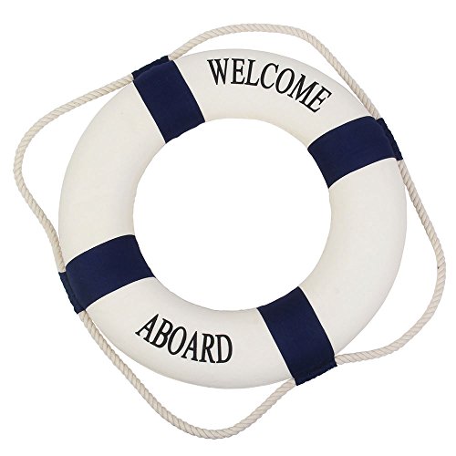 0696730740752 - WELCOME ABOARD CLOTH LIFE RING NAVY ACCENT NAUTICAL DECOR 13.5 NEW - DECORATION ONLY