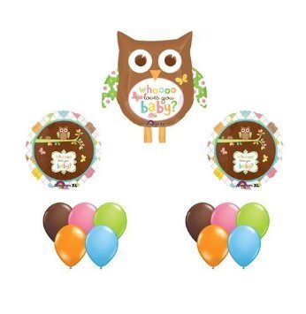 0696734029037 - HAPPY TREE OWL BABY SHOWER BALLOON SET OWLS WHOO LOVES YOU PARTY