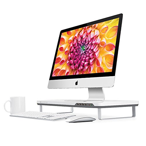 0696739568371 - SATECHI F3 SMART MONITOR STAND WITH FOUR USB 3.0 PORTS AND HEADPHONE / MICROPHONE EXTENSION PORTS (WHITE)