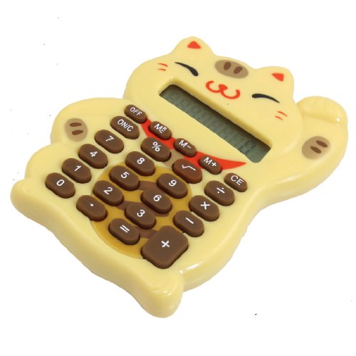 0696741518036 - WHEAT LUCKY CAT SHAPED 8 DIGITS LCD DISPLAY ELECTRONIC CALCULATOR