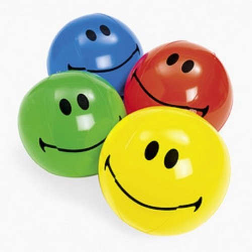 0696747805499 - INFLATABLE SMILEY FACE BEACH BALLS (1 DZ) PARTY FAVORS