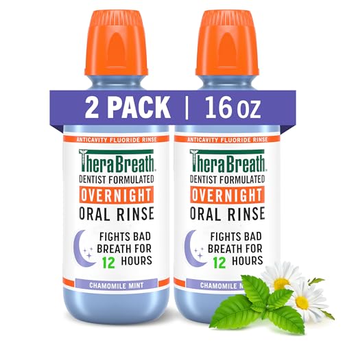 0697029010549 - THERABREATH OVERNIGHT MOUTHWASH, FIGHTS BAD BREATH FOR 12 HOURS, CHAMOMILE MINT FLAVOR, DENTIST FORMULATED, FLUORIDE RINSE, ALCOHOL FREE, 16 FL OZ (PACK OF 2)