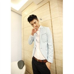 6971025051954 - MENS BLUE PINK YUPPIE SLIM FIT ONE BUTTON SINGLE BREASTED COTTON CASUAL BLAZER SUIT