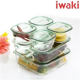 6971025059400 - JAPANESE IWAKI HEAT-RESISTANT GLASS CRISPER LUNCH BOX STORAGE CONTAINERS OVEN MICROWAVE SEVEN SET INSTALLED G7
