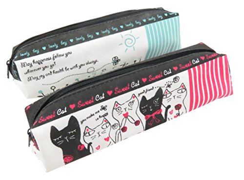 0697111828069 - CAT SUNNY DAY PENCIL PEN COSMETIC CASE POUCH BAG 7 1/4 X 2 PINK TEAL WHITE (SET OF 2)