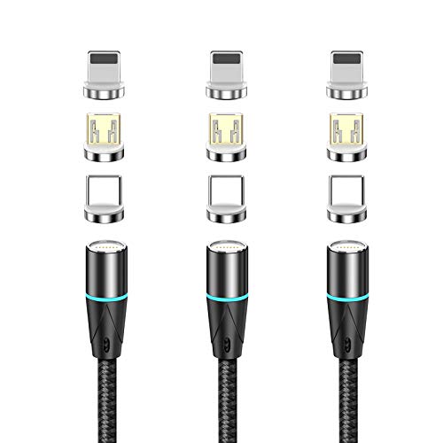6972249969797 - NETDOT GEN12 3IN1 NYLON BRAIDED MAGNETIC CHARGING CABLE FAST CHARGING AND DATA TRANSFER FOR MICRO USB AND USB C ANDROID SMARTPHONES AND I-PRODUCT (3.3FT / 3 PACK, BLACK)
