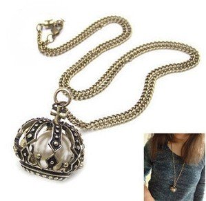 0697356137940 - VINTAGE CROWN PENDANT NECKLACE WITH PEARL OLIVET SWEATER NECKLACE FASHION JEWELRY