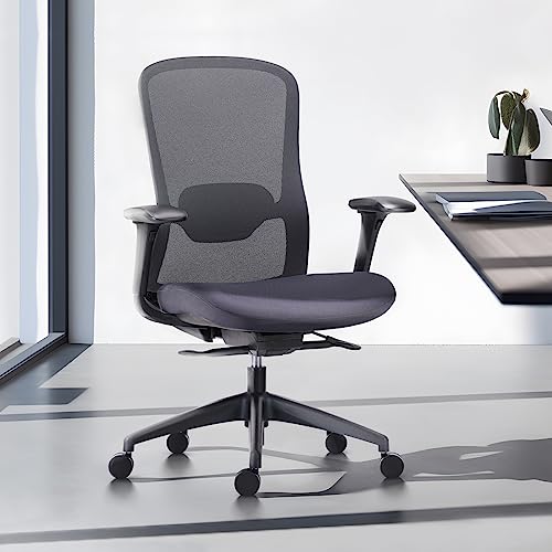 6975574735402 - ERGONOMIC MESH OFFICE CHAIR, MID BACK COMPUTER EXECUTIVE DESK CHAIR WITH 4D ARMRESTS, SLIDE SEAT, TILT LOCK AND LUMBAR SUPPORT
