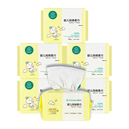 6976099130864 - PURCOTTON BABY COTTON TISSUE ULTRA SOFT 100% PURE COTTON BABY DRY WIPE,WET AND DRY USE,600 COUNT UNSCENTED DISPOSABLE COTTON FACIAL TISSUES & FACE TOWEL FOR BABY SENSITIVE SKIN