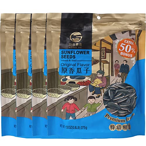 6976099132325 - GONG HE ROASTED & FRIED SUNFLOWER SEEDS, UNHULLED, RESEALABLE BAG, ORIGINAL FLAVOR, 13 OZ, PACK OF 4