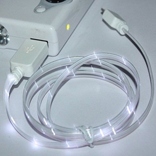 0697665857416 - ZYZ(TM) 2 PECES!LED VISIBLE DATA SYNC CHARGING LIGHT UP FLAT NOODLE USB CABLE FOR IPHONE 6, 6 PLUS, 5, 5S, 5C, IPAD AIR 1, 2 & IPAD MINI 2 & 3 (`WHITE)