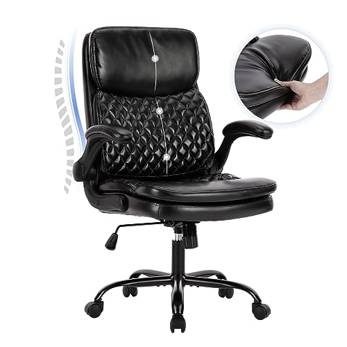 6977155472010 - COLAMY OFFICE CHAIR, HOME OFFICE COMPUTER DESK CHAIR, EXECUTIVE LEATHER OFFICE CHAIR WITH PADDED FLIP-UP ARMS, ADJUSTABLE HEIGHT-BLACK FOR HOME, STUDY