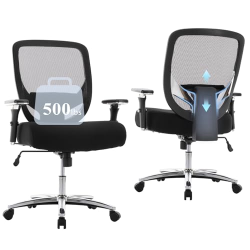 6977155476209 - COLAMY BIG AND TALL OFFICE CHAIR 500LBS, HEAVY DUTY ERGONOMIC MESH CHAIR, COMPUTER EXECUTIVE DESK CHAIR WITH ADJUSTABLE ARMREST, LUMBAR SUPPORT-NEW BLACK