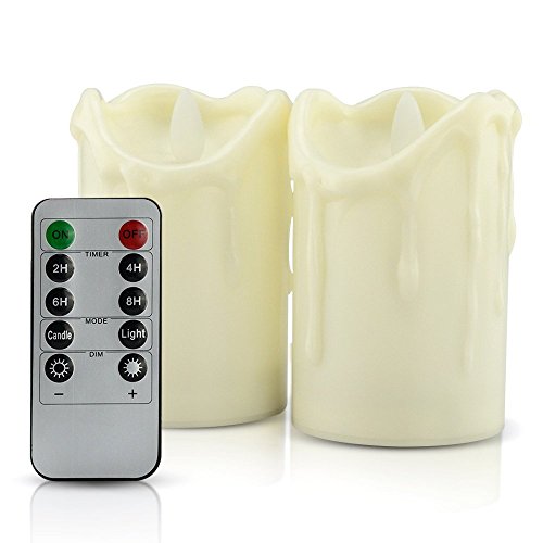 0697740485718 - MYSTERY 2PCS FLAMELESS CANDLE BATTERY OPERATED PILLAR ELECTRIC CANDLES WITH REALISTIC DANCING LED FLAMES & 10-KEY REMOTE CONTROL - 2/4/6/ 8 HOURS TIMER