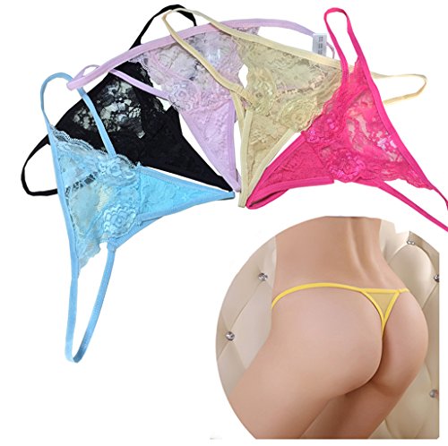 6980131663326 - PACK OF 5 SEXY LINGERIE LACE G-STRING T-BACK THONGS PANTIES RANDOM COLOR (LARGE)