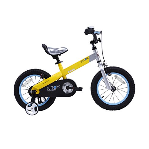 0698238554282 - ROYALBABY MATTE BUTTON KIDS' BIKE WITH TRAINING WHEELS PERFECT GIFT FOR KIDS. 14 INCH WHEELS, YELLOW