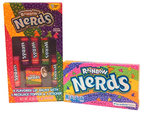 6983921213725 - NESTLE'S RAINBOW NERDS LOVERS EASTER TREAT! BUNDLE INCLUDES: 7 PIECE SET OF 5 FLAVORED LIP BALMS WITH 1 NECKLACE TOPPER & 1 STICKER + 1 THEATER BOX OF RAINBOW NERDS.