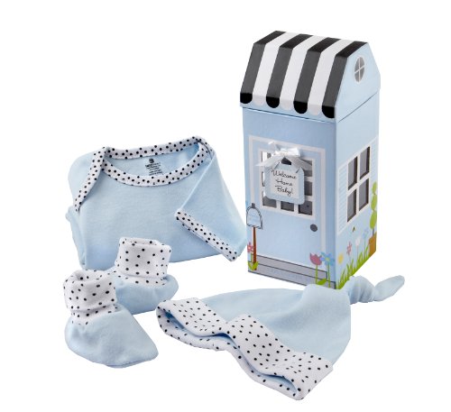 0698798109090 - BABY ASPEN WELCOME HOME BABY 3-PIECE LAYETTE GIFT SET, BLUE, 0-6 MONTHS