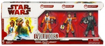 0698887582506 - STAR WARS, 2009 LEGACY COLLECTION, EVOLUTIONS EXCLUSIVE ACTION FIGURES, REBEL PILOT LEGACY SERIES III , 3-PACK, 3.75 INCHES