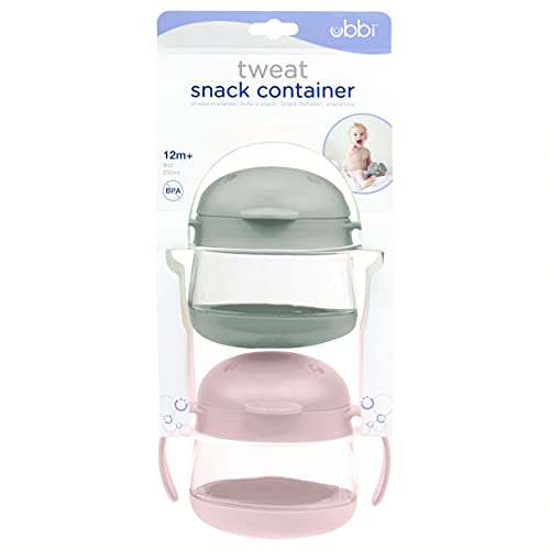 0698904103295 - UBBI TWEAT NO SPILL SNACK CONTAINER FOR KIDS, BPA-FREE, TODDLER SNACK CONTAINER, SAGE & PINK