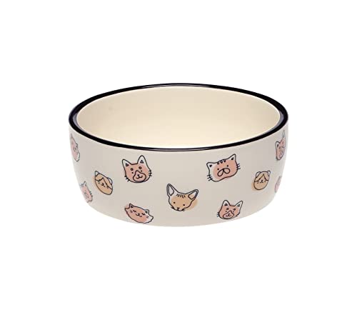 0698904501565 - PEARHEAD CAT FACES PET BOWL, CAT WATER AND FOOD DISH, PET OWNER CAT ACCESSORY, CERAMIC, BLUSH AND WHITE