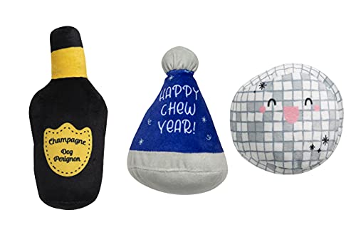 0698904502005 - PEARHEAD HAPPY CHEW YEAR DOG TOY SET, NEW YEAR’S EVE PLUSH DOG TOYS, SQUEAKY DOG TOYS, SET OF 3