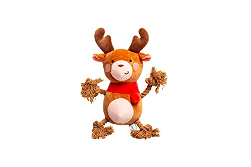 0698904502166 - PEARHEAD REINDEER DOG TOY, STUFFED PLUSH ROPE TOY, SQUEAKER PET TOY, CHRISTMAS DOG TOY