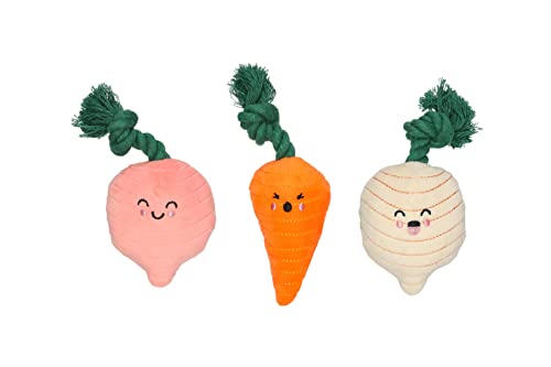 0698904520146 - PEARHEAD SPRING VEGGIES DOG TOYS, EASTER PET TOYS, RADISH, CARROT AND TURNIP SQUEAKY ROPE TOYS, SET OF 3