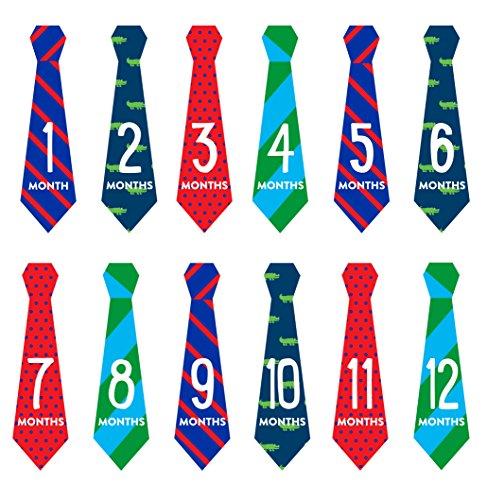 0698904600398 - PEARHEAD FIRST YEAR MONTHLY MILESTONE NECKTIE PHOTO SHARING BELLY STICKERS, MONTHS 1-12 INCLUDED