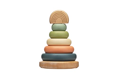 0698904871255 - PEARHEAD WOODEN STACKING RAINBOW TOY, ECO-FRIENDLY BABY AND TODDLER TOY, GENDER-NEUTRAL INTERACTIVE STACKABLE LEARNING TOY, BABY GIRL OR BABY BOY NURSERY ACCESSORY