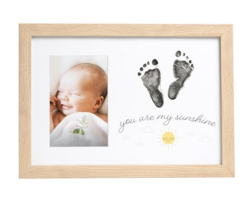 0698904950592 - KATE & MILO YOU ARE MY SUNSHINE BABY PHOTO FRAME, BABY HANDPRINT AND FOOTPRINT FRAME, INCLUDED INK PAD FOR BABYS PRINTS, BABY BOY AND BABY GIRL GIFTS, NEUTRAL WOOD AND WHITE