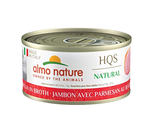 0699184011430 - ALMO NATURE HQS NATURAL MADE IN ITALY HAM WITH PARMESAN IN BROTH WET CAT FOOD -2.47 OZ70G X 24